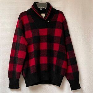 Points North Knit Sweater Womens Large Buffalo Plaid Vintage Wool USA Made Red